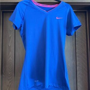 Nike Women's Vivid Blue and Pink Short Sleeve Tee